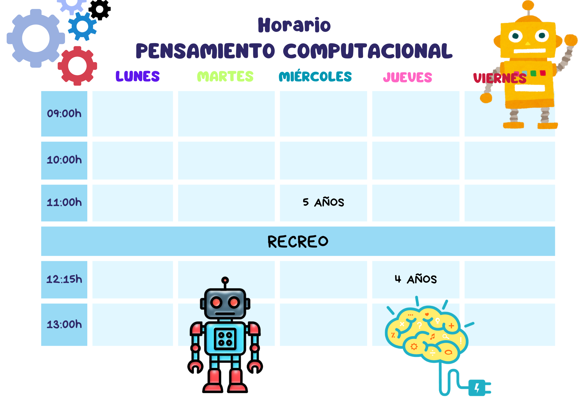 HORARIO PENSAMIENTO COMPUTACIONAL